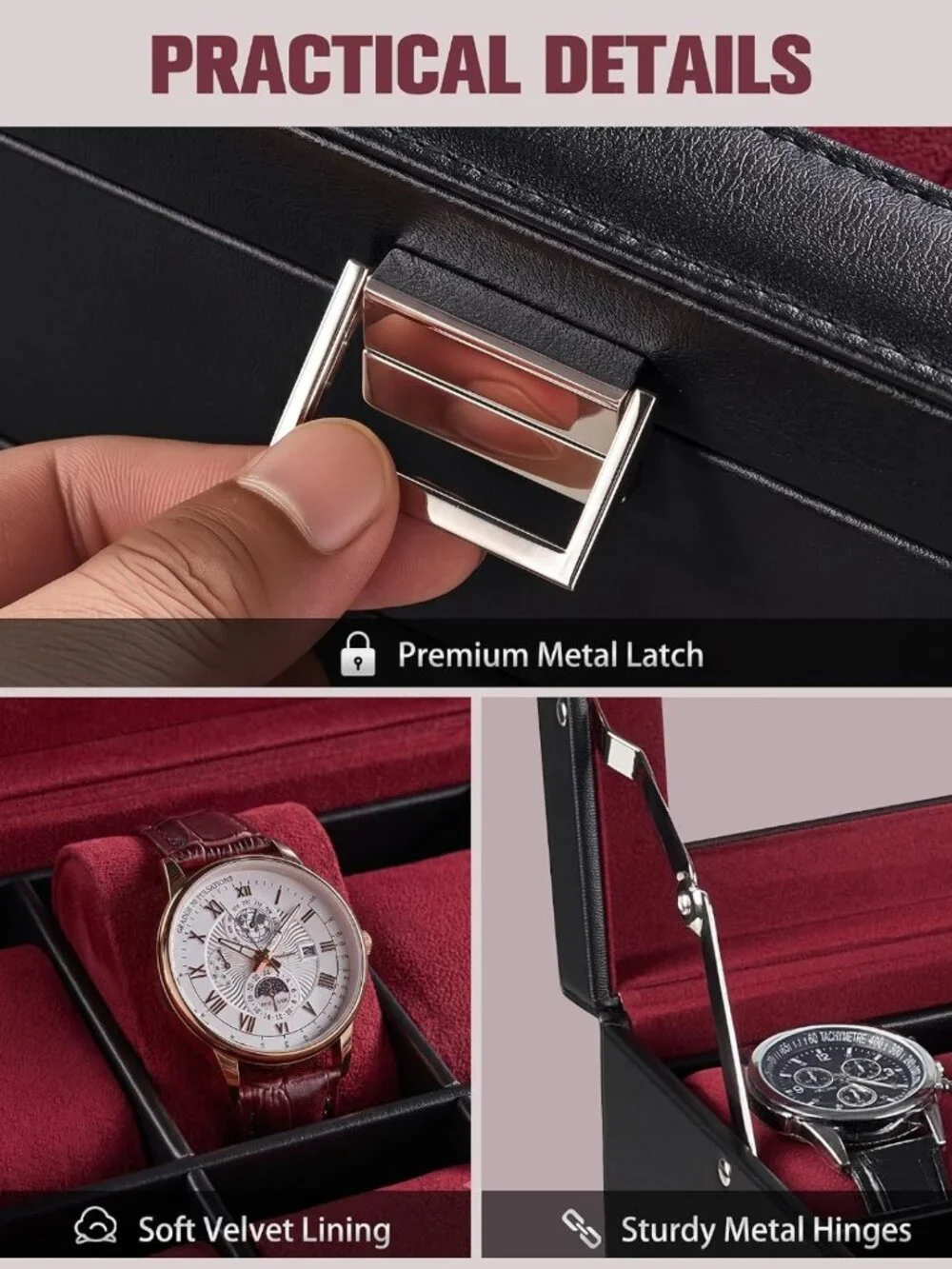 Large 24-Slot Watch Box for Men - Elegant Wine Red Organizer for Timepieces
